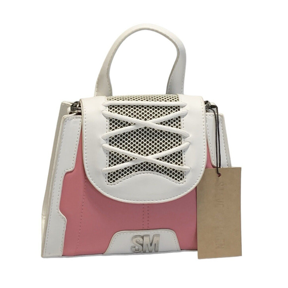 Steve Madden Bwillson Crossbody Satchel Pink and White Handbag Guitar Strap NWT - Picture 1 of 13